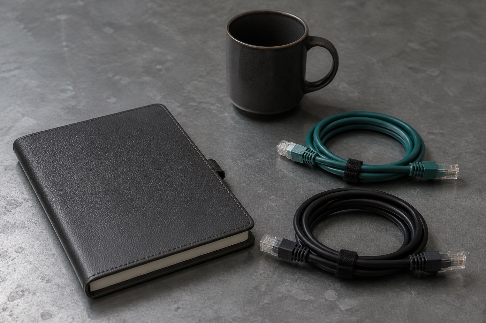 Cables and a planner on a quiet workbench